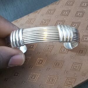 925 Sterling Men’s Ribbed Cuff Bracelet - Silver